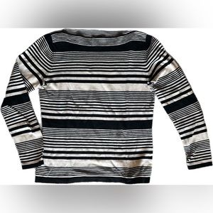 Talbot's Women's Pima Cotton White Black Striped Long Sleeve Sweater Size SP